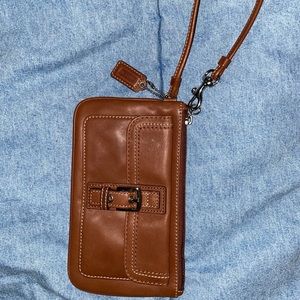 Leather Brown Coach Wallet . Wristlet . Silver Accents .